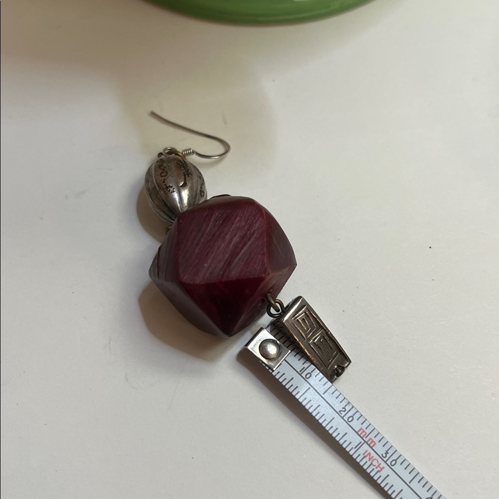 Vintage Silver and Deep Red Wood Earrings - Picture 9 of 10